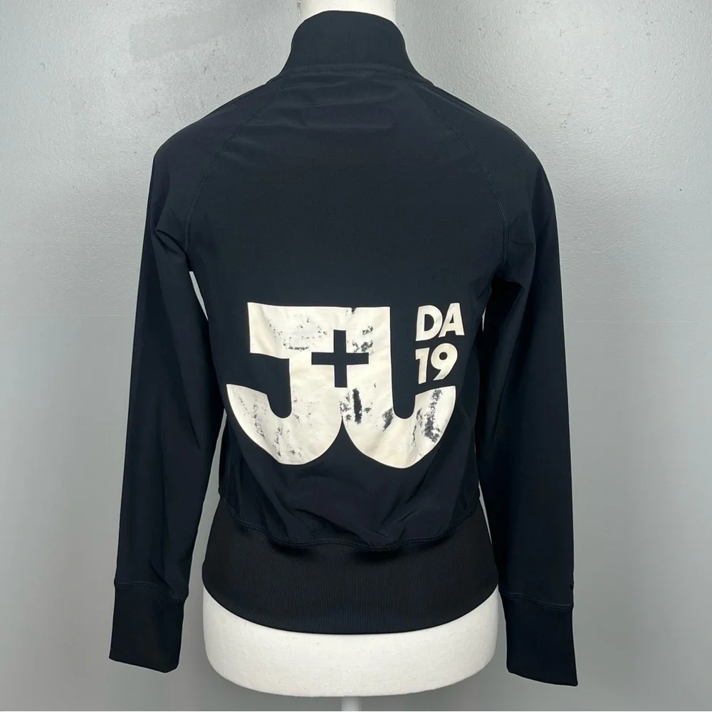 Jo + Jax black Restart full zip back logo jacket, size adult XXS.
